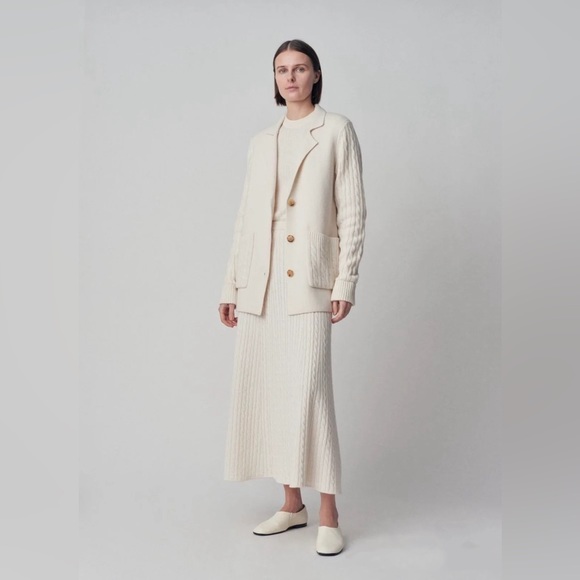 COS cream knitted outfit cable cardigan+skirtSZ S $370
